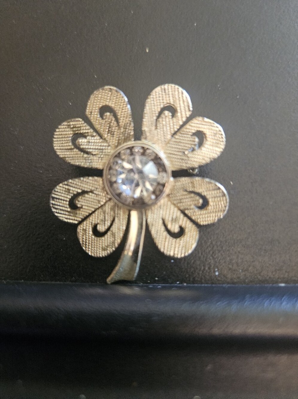 Gold-Tone Flower Brooch with Clear Crystal Center